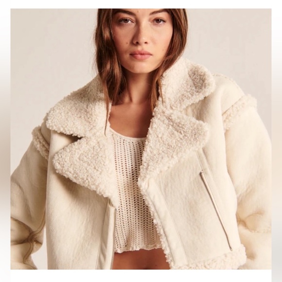 Abercrombie Vegan Suede Sherpa cropped jacket - Picture 2 of 6